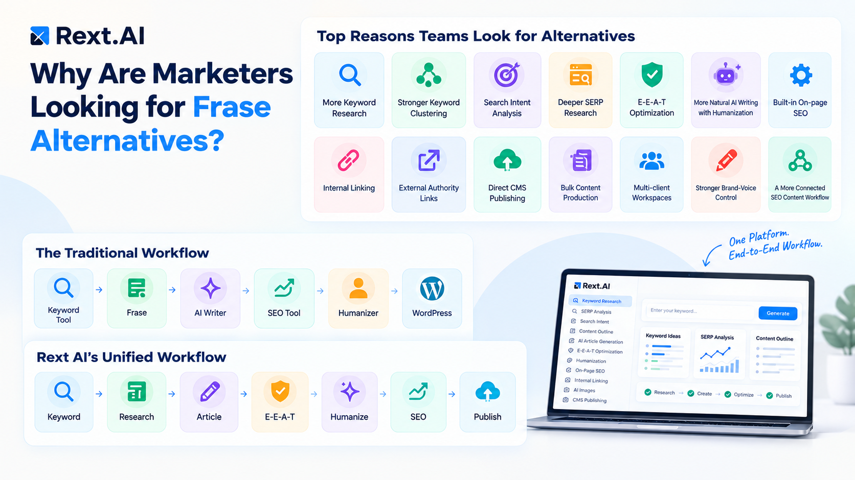 Rext.AI unified SEO content workflow from research to publishing