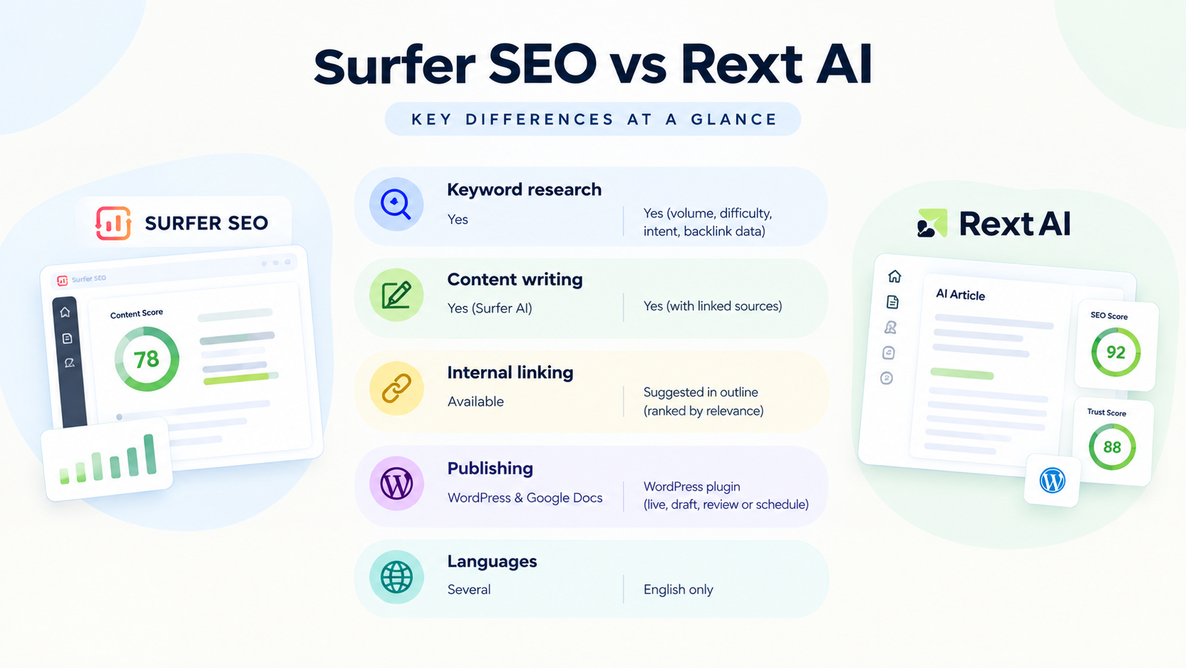Surfer SEO vs Rext AI features and key differences.